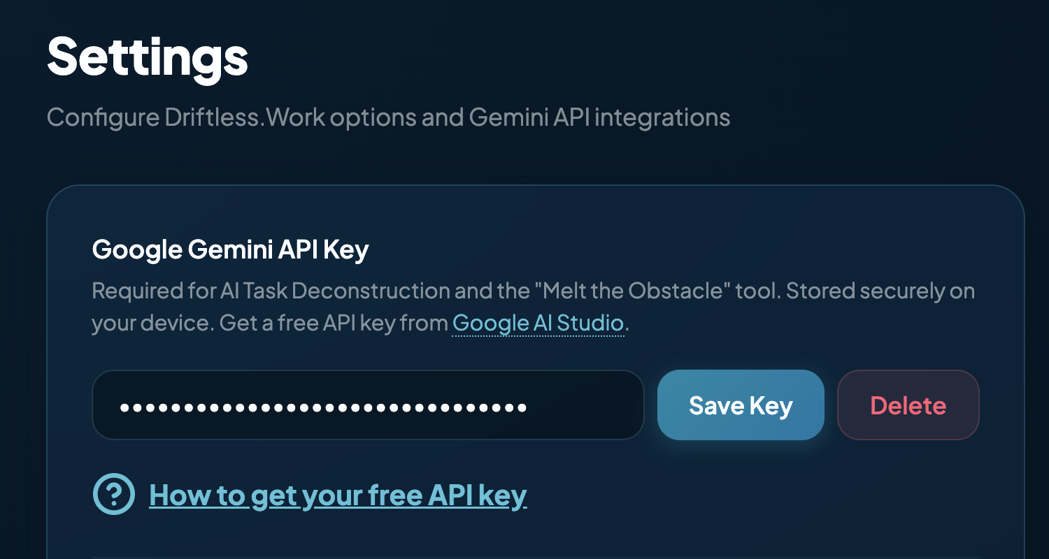 Save API Key field inside Settings panel